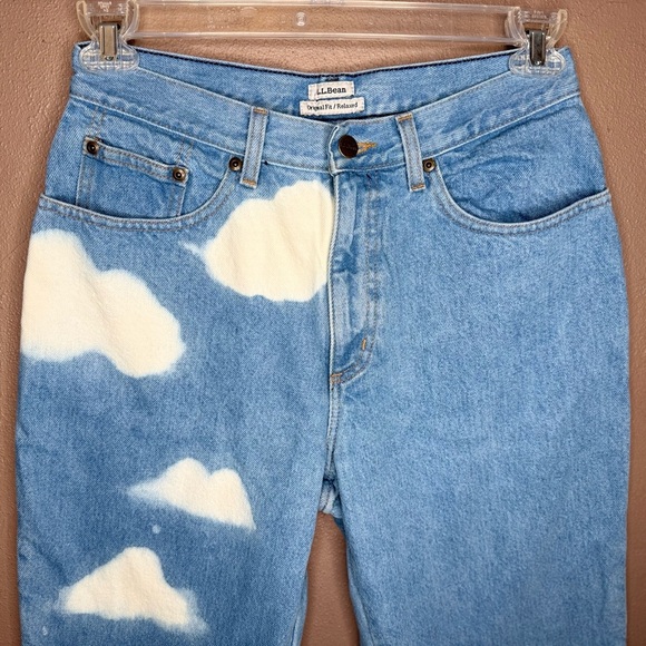 L.L. Bean Original Fit Blue Flannel Lined Jeans w/ White Cloud Design Size 10P - Picture 4 of 16
